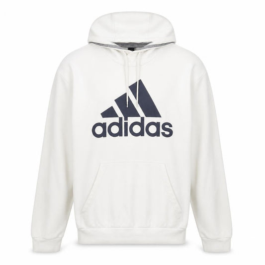 Front view of Adidas men’s white pullover hoodie l logo sports fleece sweatshirt