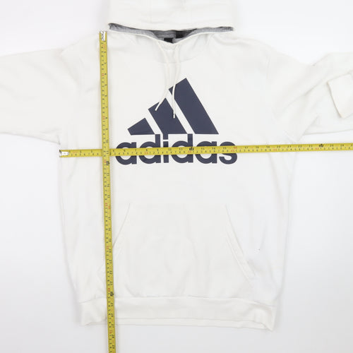 Adidas Mens White Pullover Hoodie L Logo Sports Fleece Sweatshirt