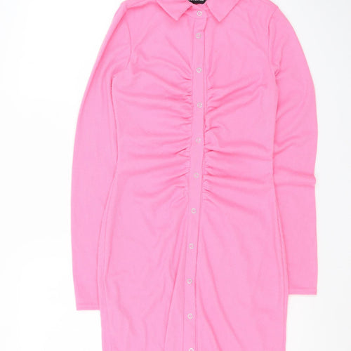 MissyEmpire Women’s Pink Bodycon Collared Stretch Dress Size 8