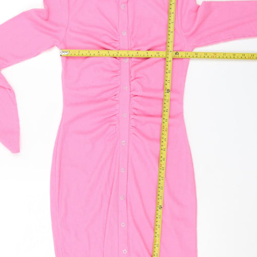 MissyEmpire Women’s Pink Bodycon Collared Stretch Dress Size 8
