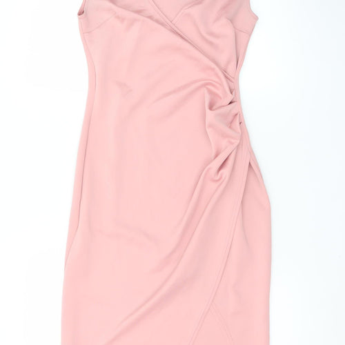 Boohoo Women Pink Size 10 Wrap Dress Short Sleeve Ruched Jersey