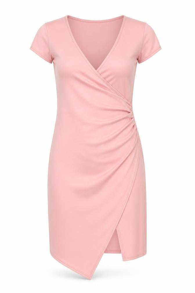 Boohoo Women Pink Size 10 Wrap Dress Short Sleeve Ruched Jersey