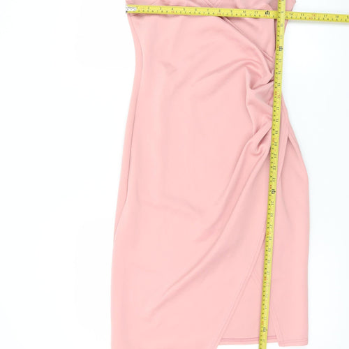 Boohoo Women Pink Size 10 Wrap Dress Short Sleeve Ruched Jersey