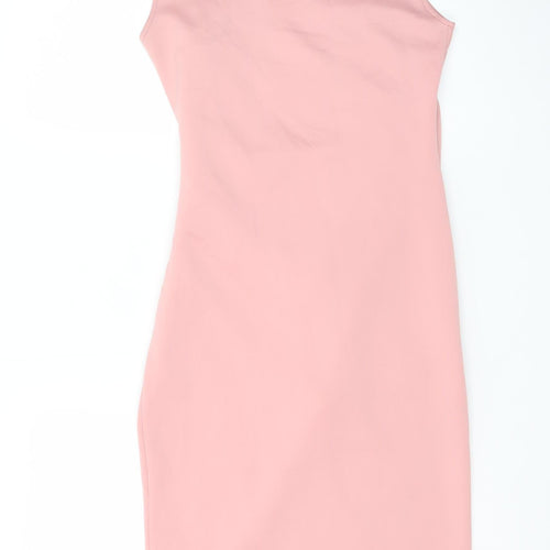 Boohoo Women Pink Size 10 Wrap Dress Short Sleeve Ruched Jersey