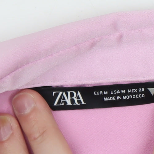 Zara Womens Pink Satin Wrap Mini Dress Size 12 Long Sleeve Party