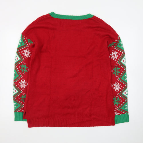 Isela Womens Red Christmas Llama Sequin Knit Pullover Jumper Size L