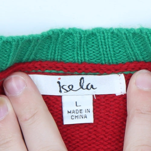 Isela Womens Red Christmas Llama Sequin Knit Pullover Jumper Size L
