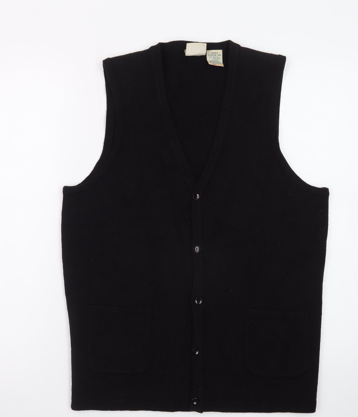 Vintage Sears Womens Black Acrylic Knit Vest Jumper Size S