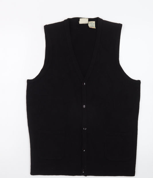 Vintage Sears Womens Black Acrylic Knit Vest Jumper Size S
