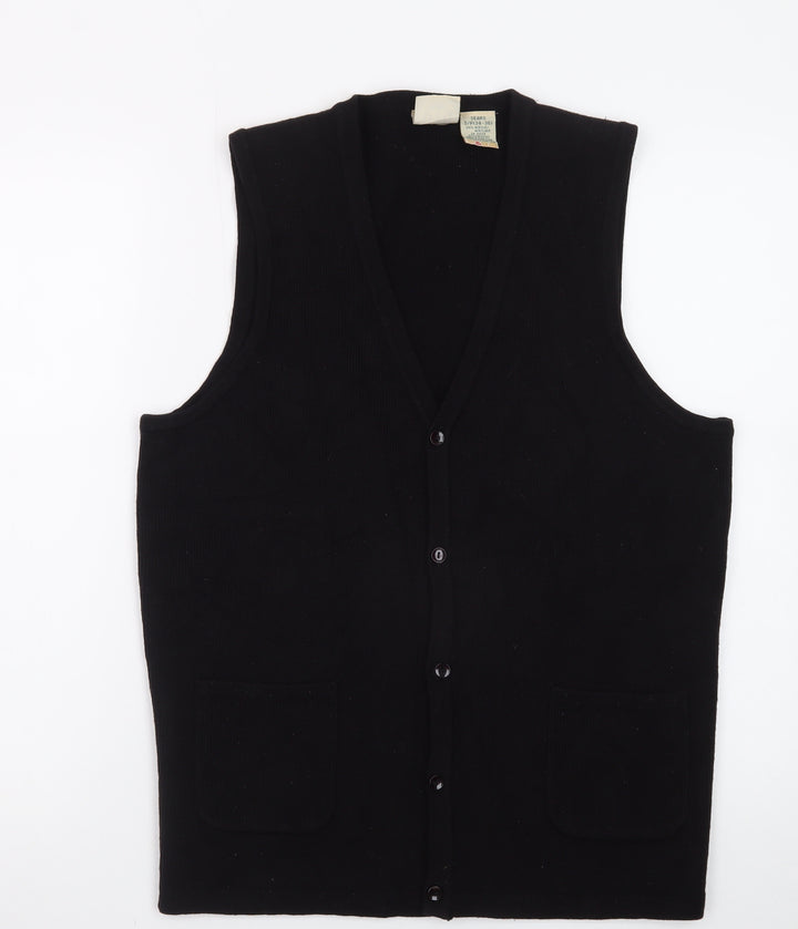 Vintage Sears Womens Black Acrylic Knit Vest Jumper Size S