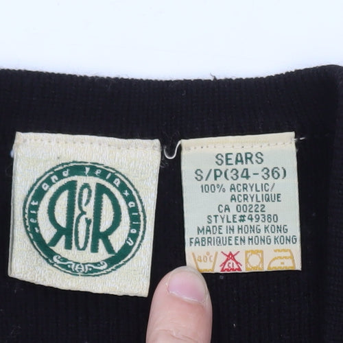 Vintage Sears Womens Black Acrylic Knit Vest Jumper Size S