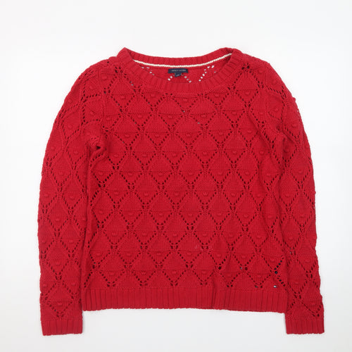 Tommy Hilfiger Men Red Open-Knit Cotton Jumper M
