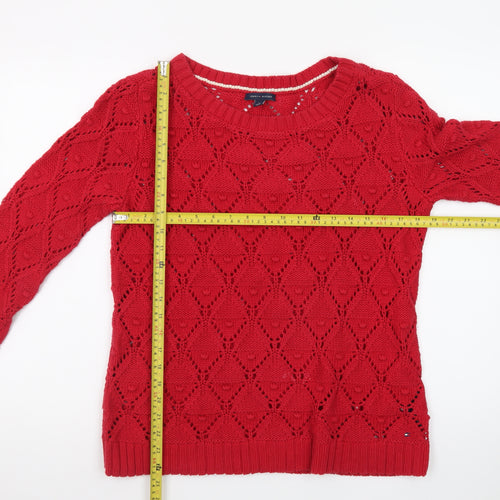 Tommy Hilfiger Men Red Open-Knit Cotton Jumper M
