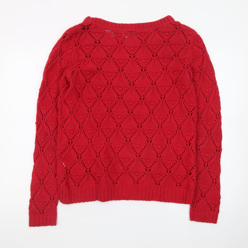 Tommy Hilfiger Men Red Open-Knit Cotton Jumper M