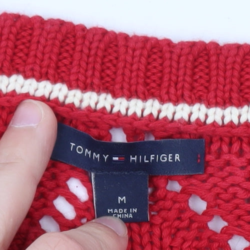 Tommy Hilfiger Men Red Open-Knit Cotton Jumper M