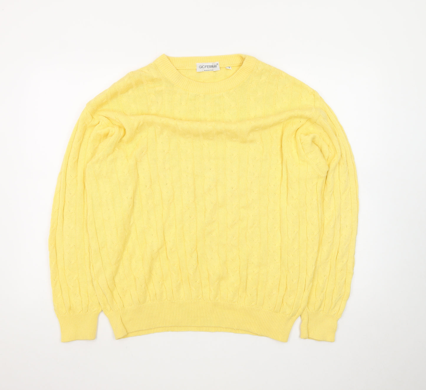 GioFerrari Women Yellow Cable-Knit Cotton Jumper Size 16
