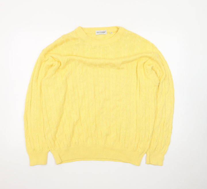 GioFerrari Women Yellow Cable-Knit Cotton Jumper Size 16