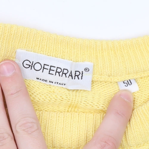 GioFerrari Women Yellow Cable-Knit Cotton Jumper Size 16