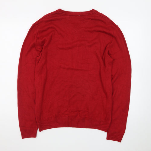 MTL Men's Red V-Neck Argyle Knit Pullover Jumper Size L