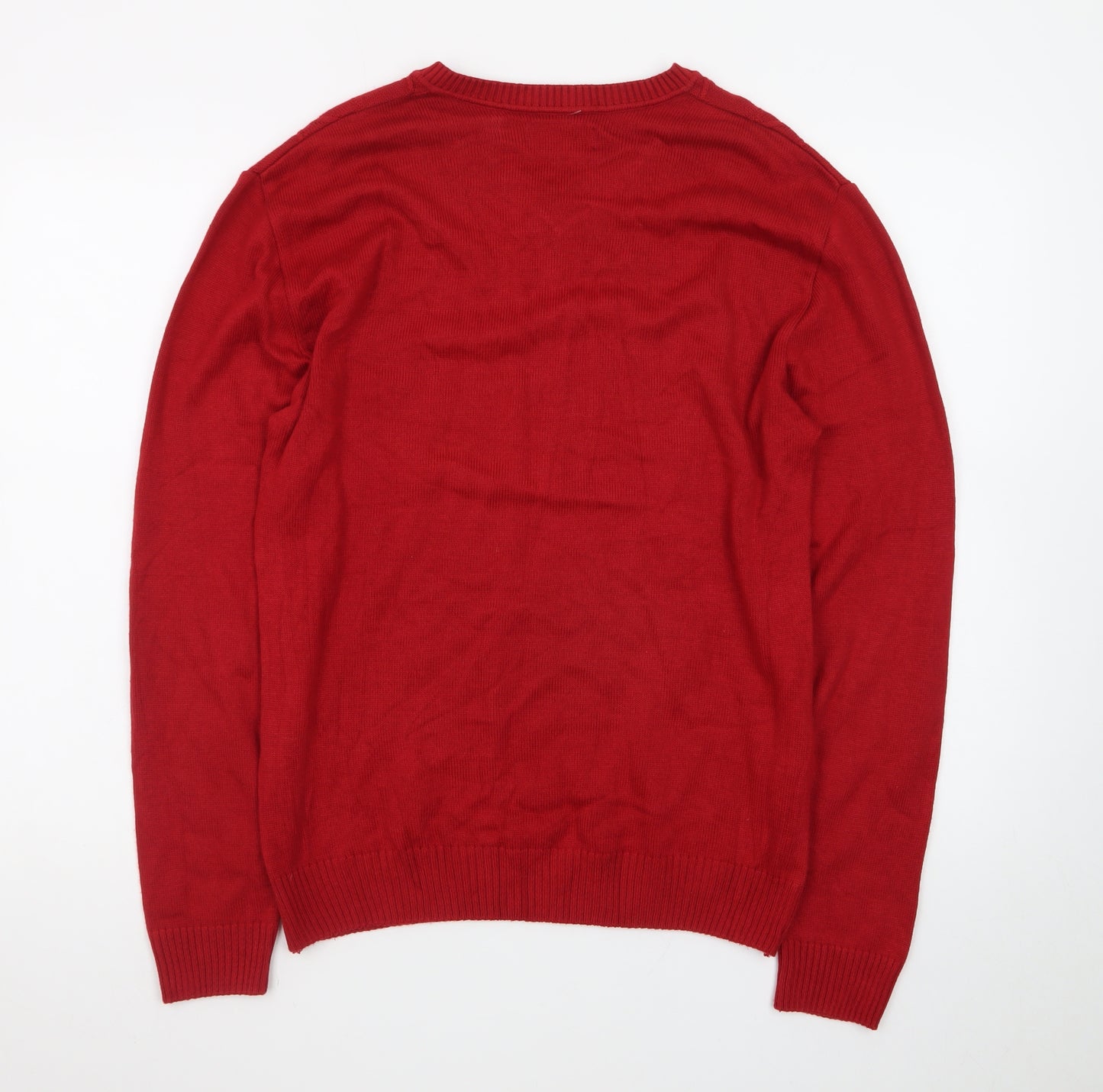 MTL Men's Red V-Neck Argyle Knit Pullover Jumper Size L