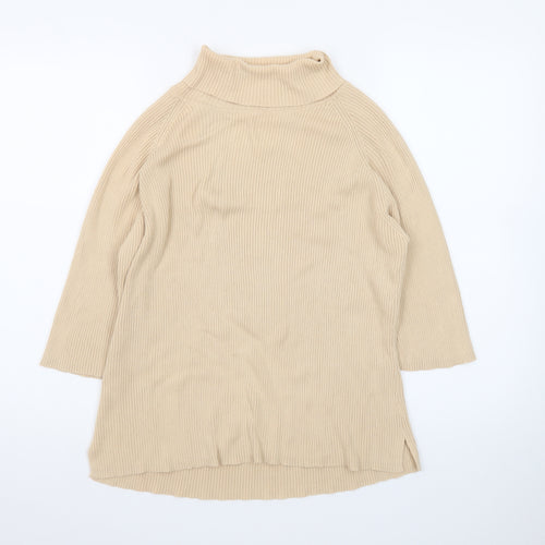 Pierre Cardin Womens Beige Roll Neck Ribbed Knit Cotton Jumper XL