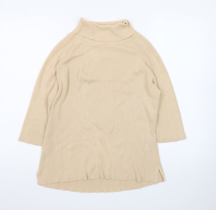 Pierre Cardin Womens Beige Roll Neck Ribbed Knit Cotton Jumper XL