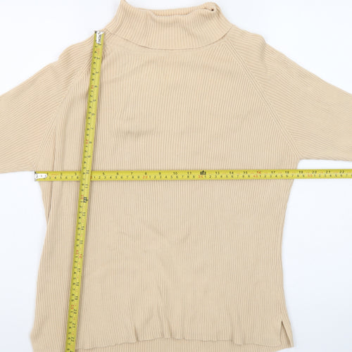 Pierre Cardin Womens Beige Roll Neck Ribbed Knit Cotton Jumper XL