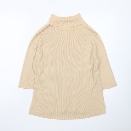 Pierre Cardin Womens Beige Roll Neck Ribbed Knit Cotton Jumper XL