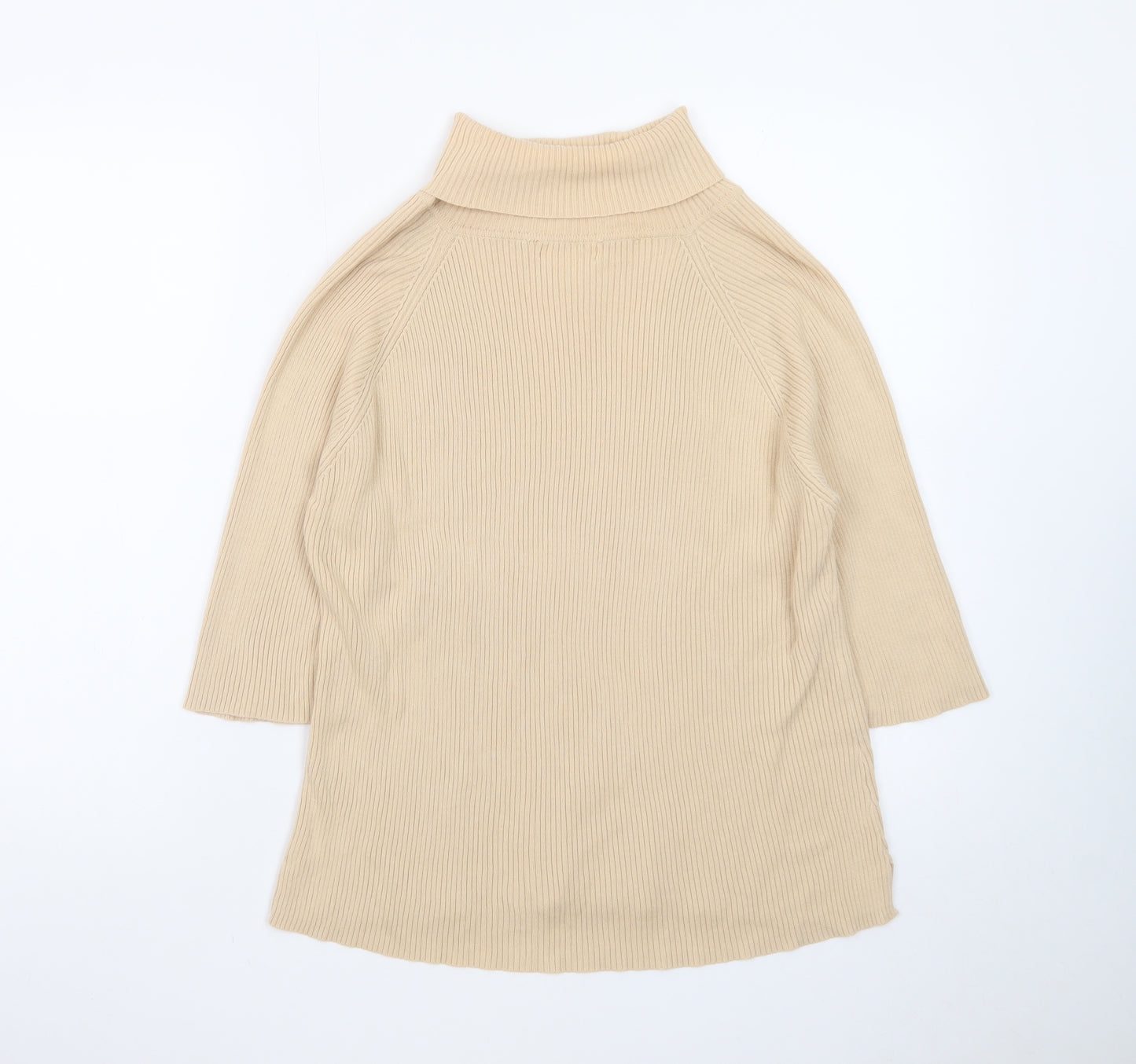 Pierre Cardin Womens Beige Roll Neck Ribbed Knit Cotton Jumper XL