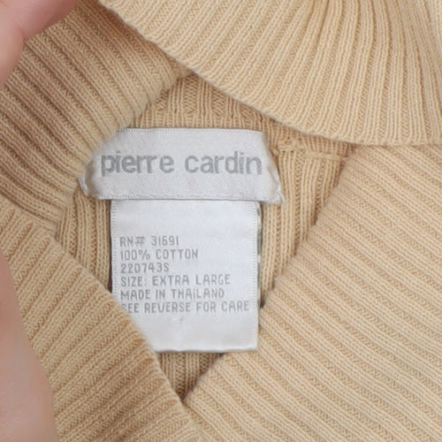 Pierre Cardin Womens Beige Roll Neck Ribbed Knit Cotton Jumper XL