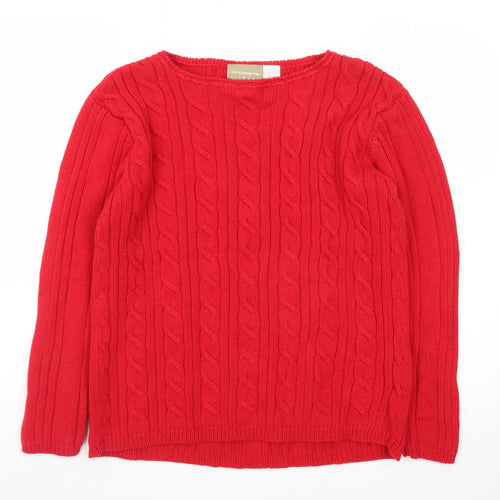 Liz Claiborne Women Red Cable-Knit Cotton Crew Neck Jumper Petite S