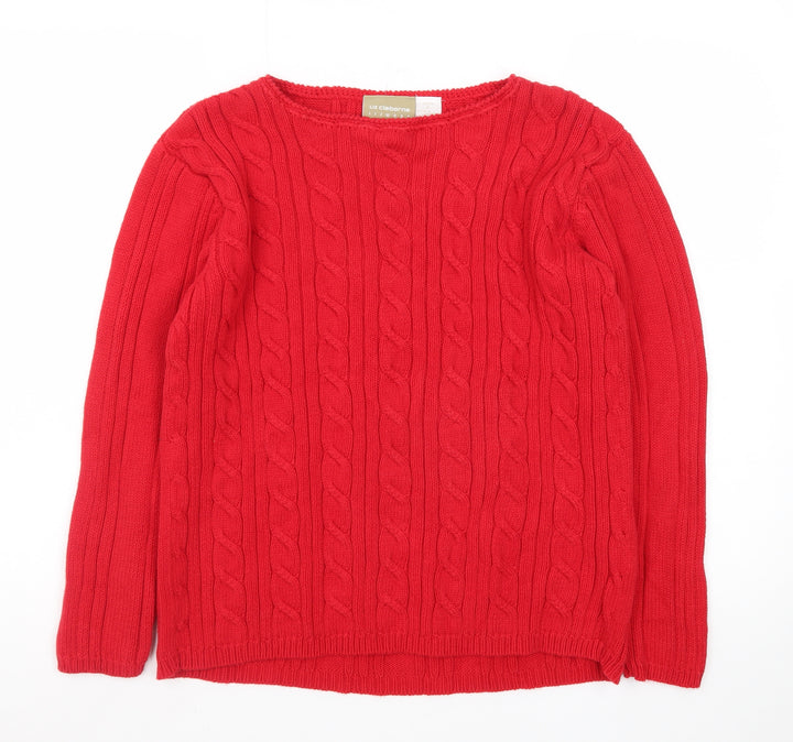 Liz Claiborne Women Red Cable-Knit Cotton Crew Neck Jumper Petite S