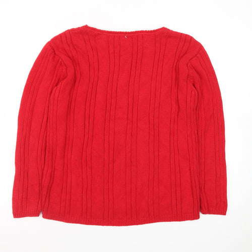 Liz Claiborne Women Red Cable-Knit Cotton Crew Neck Jumper Petite S