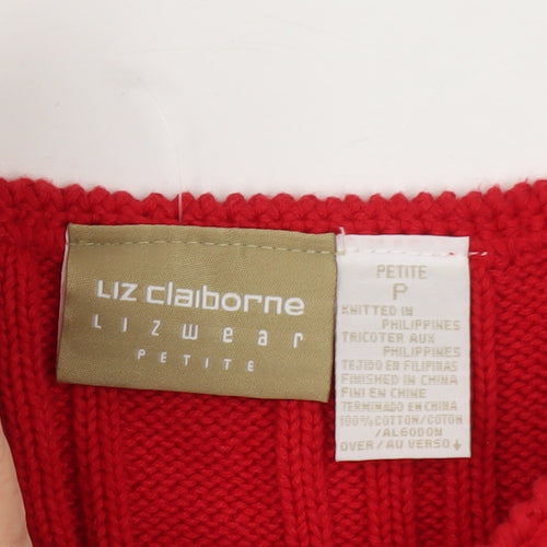 Liz Claiborne Women Red Cable-Knit Cotton Crew Neck Jumper Petite S