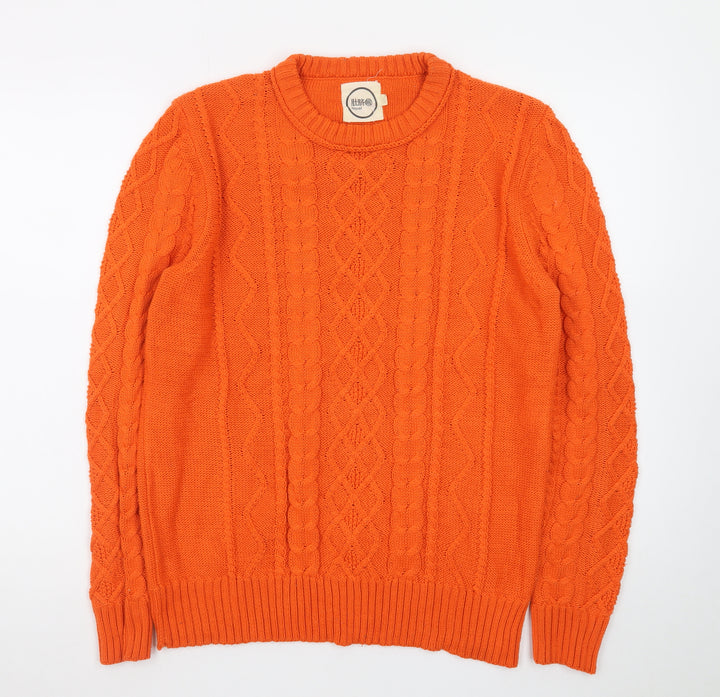 Navel Mens Orange Cotton Cable-Knit Crew Neck Jumper M