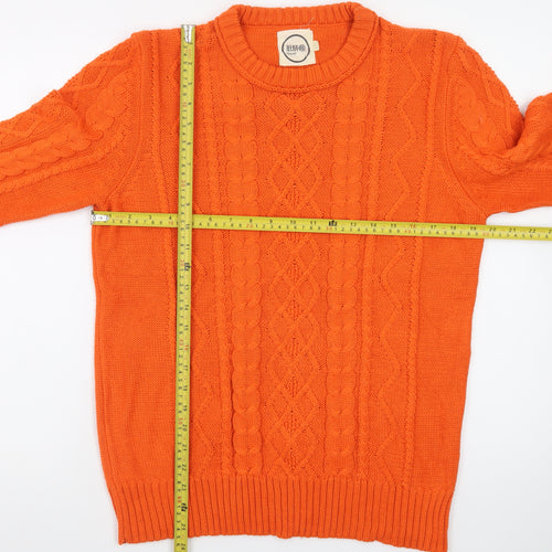 Navel Mens Orange Cotton Cable-Knit Crew Neck Jumper M