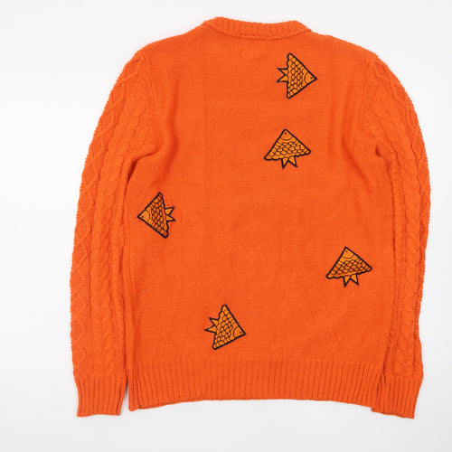 Navel Mens Orange Cotton Cable-Knit Crew Neck Jumper M