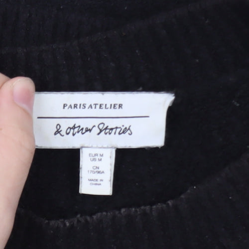& Other Stories Women Black Wool Crew Neck Long Sleeve Jumper Size 12