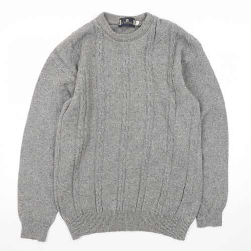 Vinsor Men's Grey Wool Cable Knit Crew Neck Jumper Size M