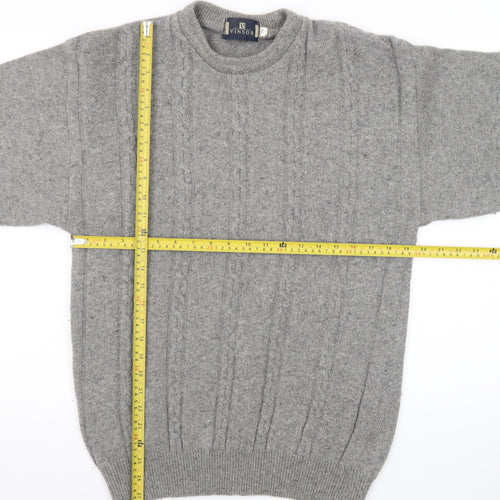 Vinsor Men's Grey Wool Cable Knit Crew Neck Jumper Size M