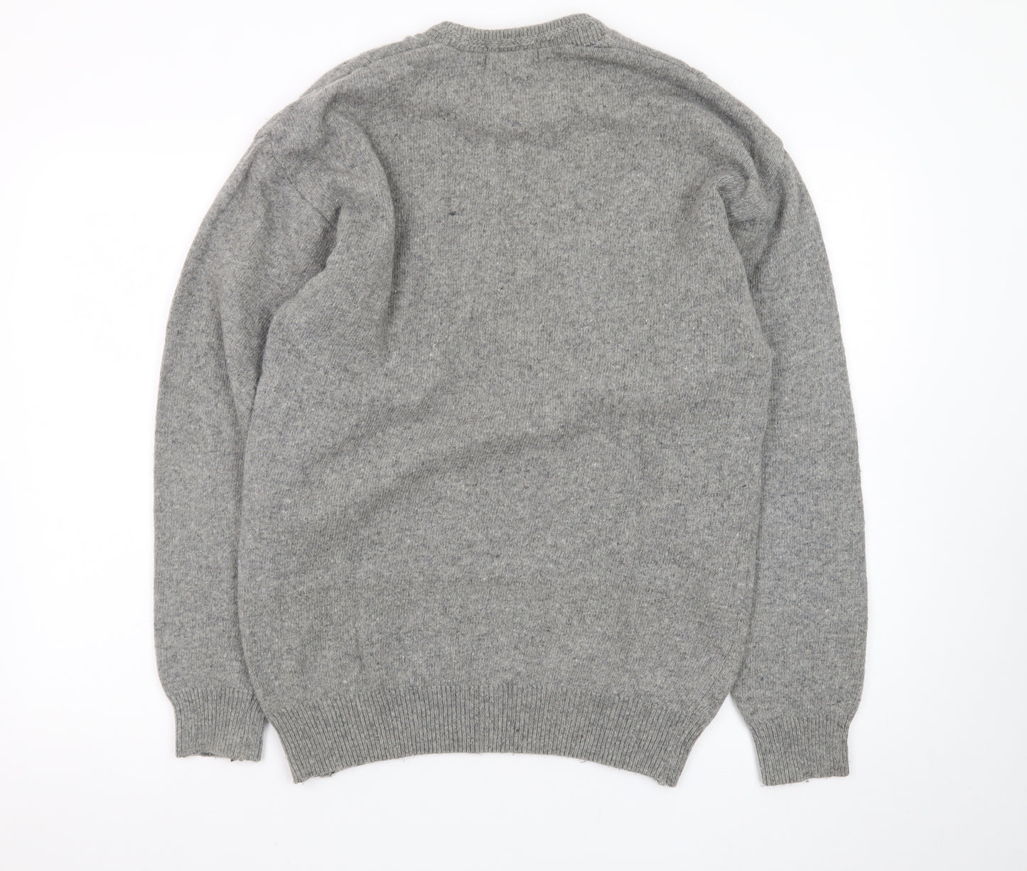 Vinsor Men's Grey Wool Cable Knit Crew Neck Jumper Size M