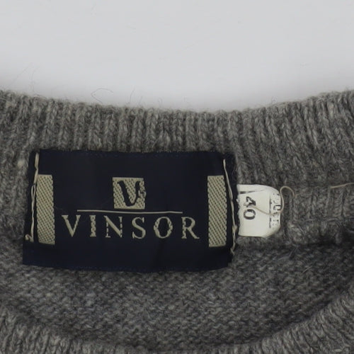 Vinsor Men's Grey Wool Cable Knit Crew Neck Jumper Size M