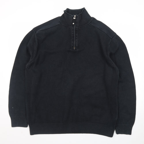 Next Men's Black XL 1/2 Zip High Neck Cotton Jumper