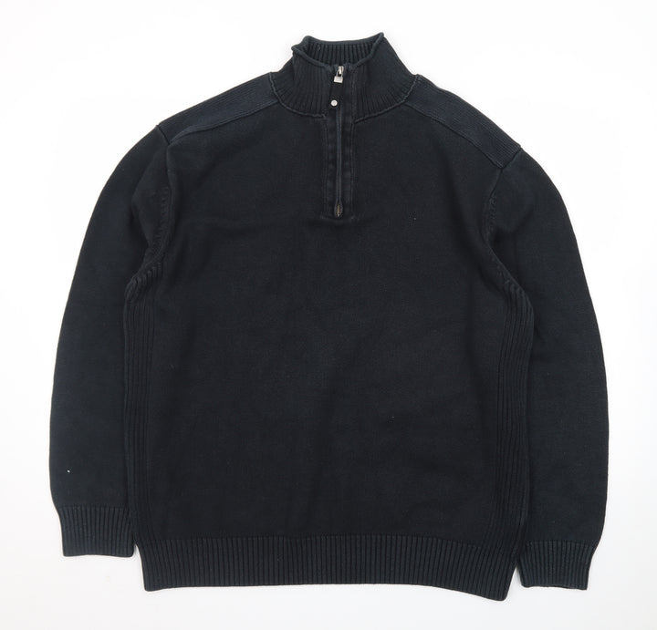 Next Men's Black XL 1/2 Zip High Neck Cotton Jumper