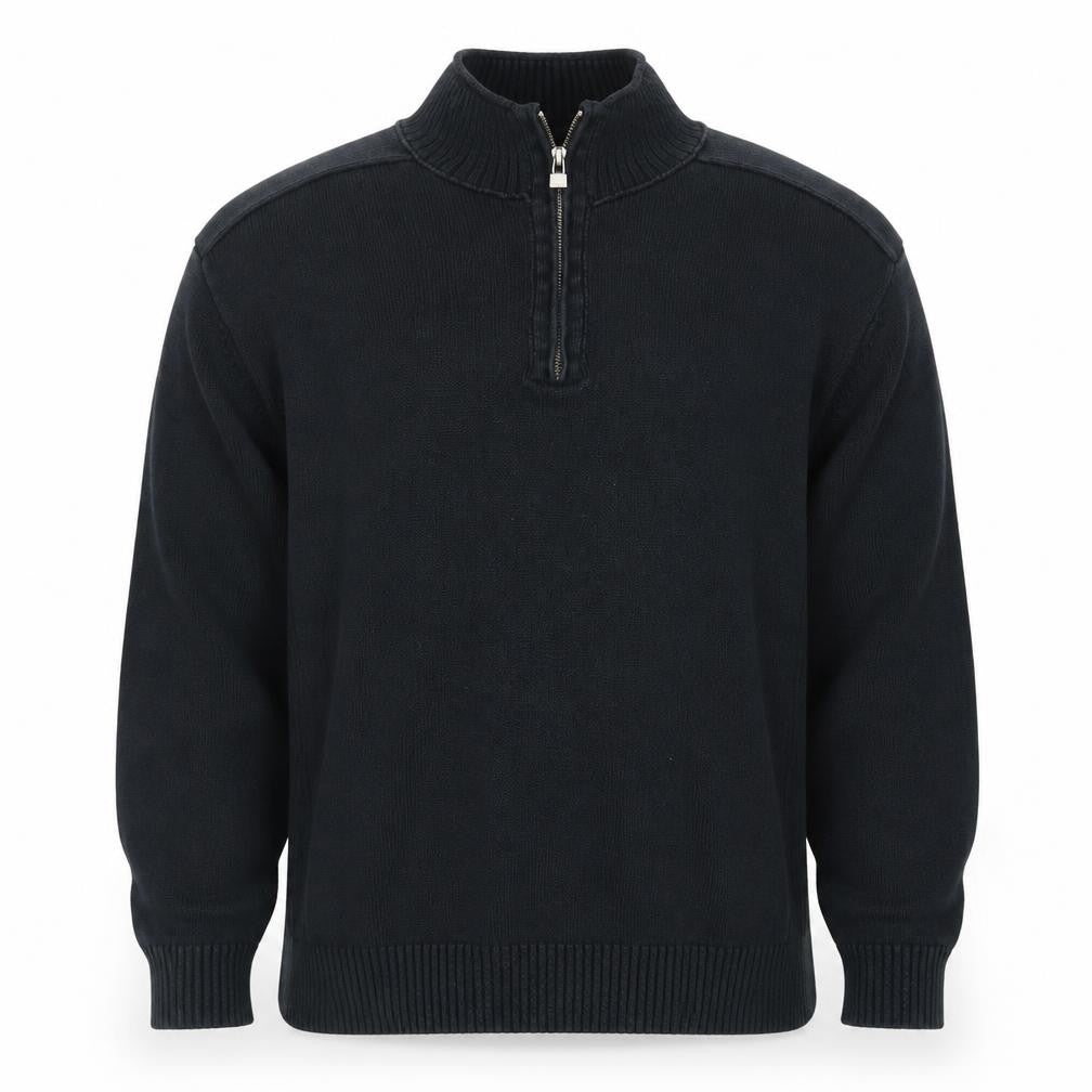 Front view of Next Men's Black XL 1/2 Zip High Neck Cotton Jumper