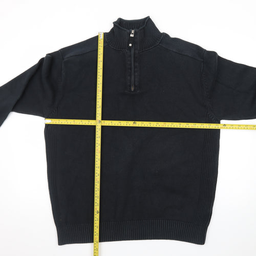 Next Men's Black XL 1/2 Zip High Neck Cotton Jumper