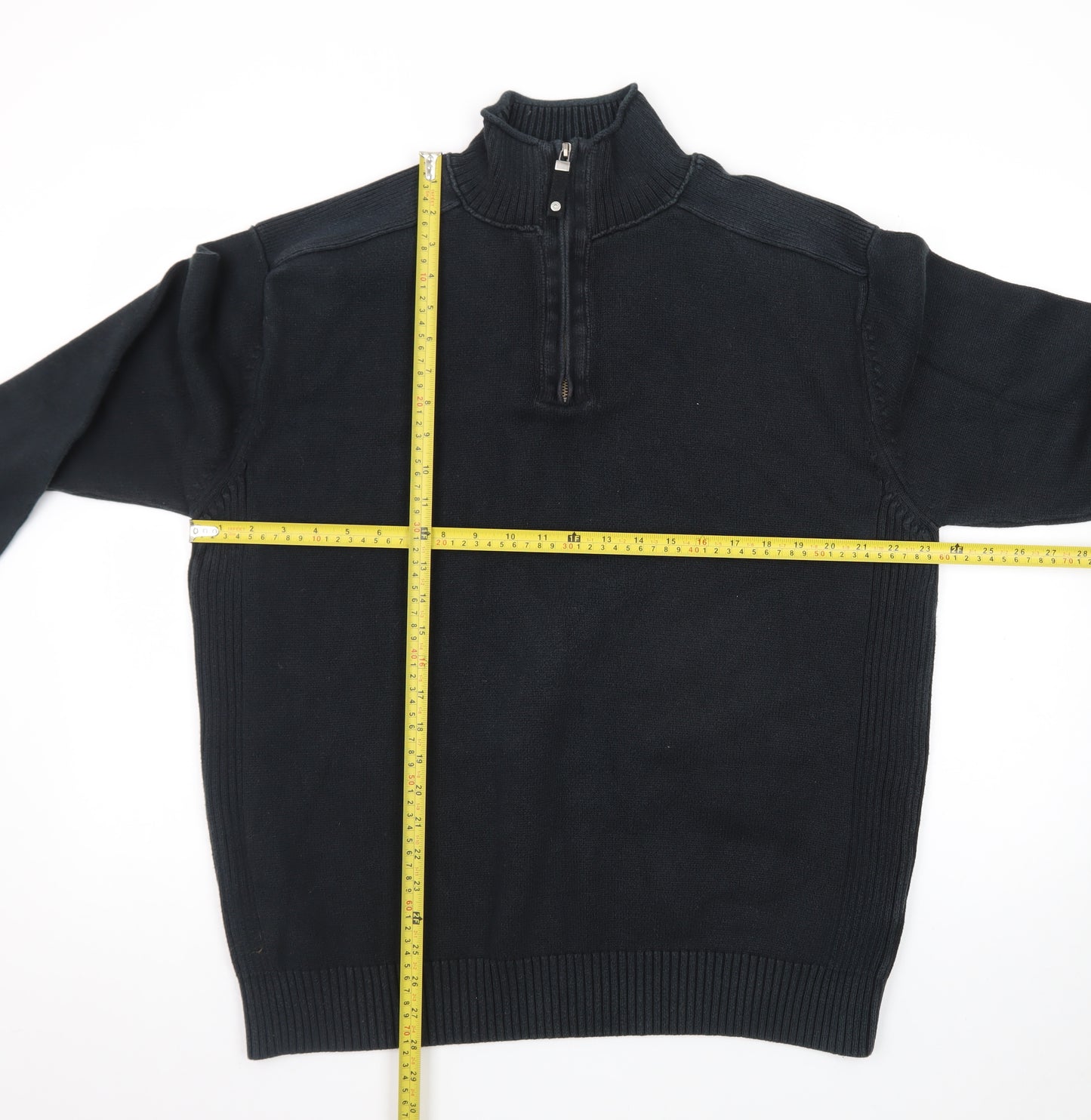 Next Men's Black XL 1/2 Zip High Neck Cotton Jumper