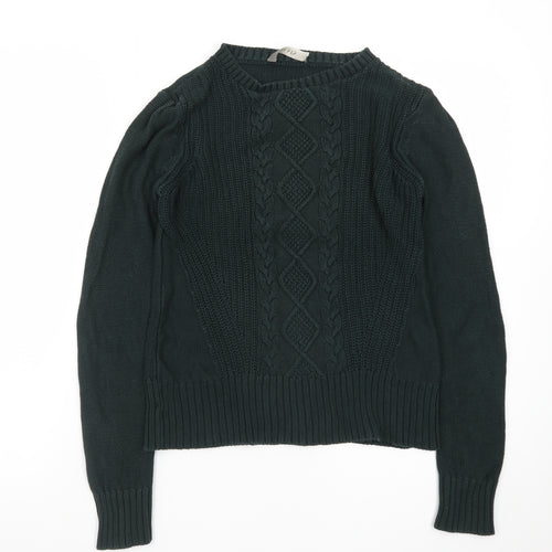 Oasis Women's Green Cable-Knit Cotton Pullover Jumper XS