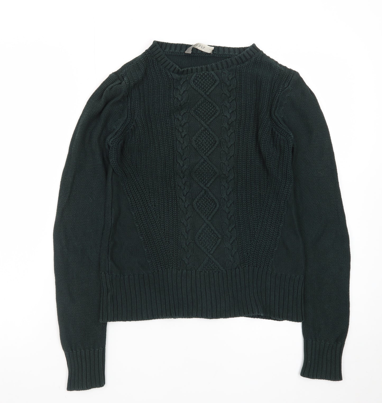 Oasis Women's Green Cable-Knit Cotton Pullover Jumper XS