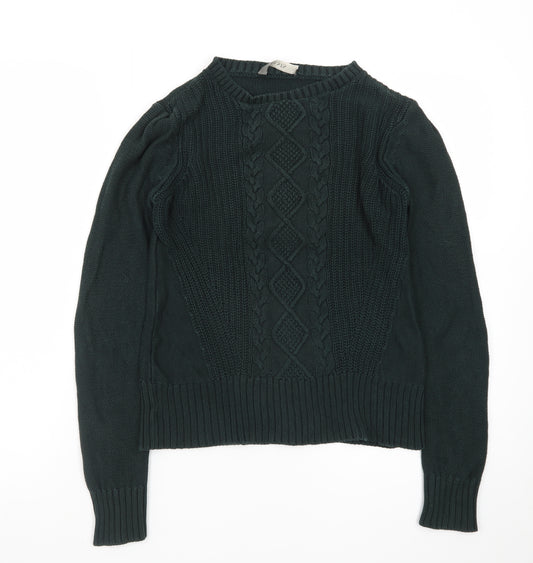 Oasis Women's Green Cable-Knit Cotton Pullover Jumper XS